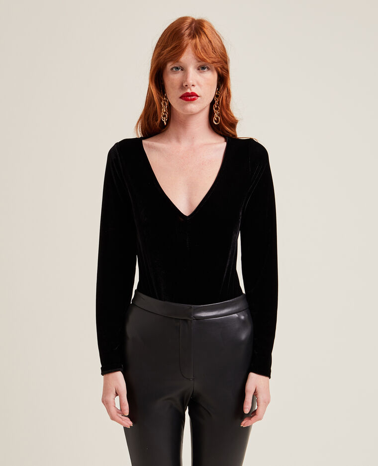 Body manches longues en velours ras noir - Pimkie