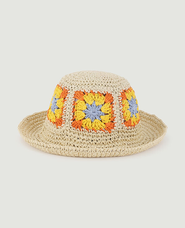 Chapeau en paille avec fleurs sable - Pimkie