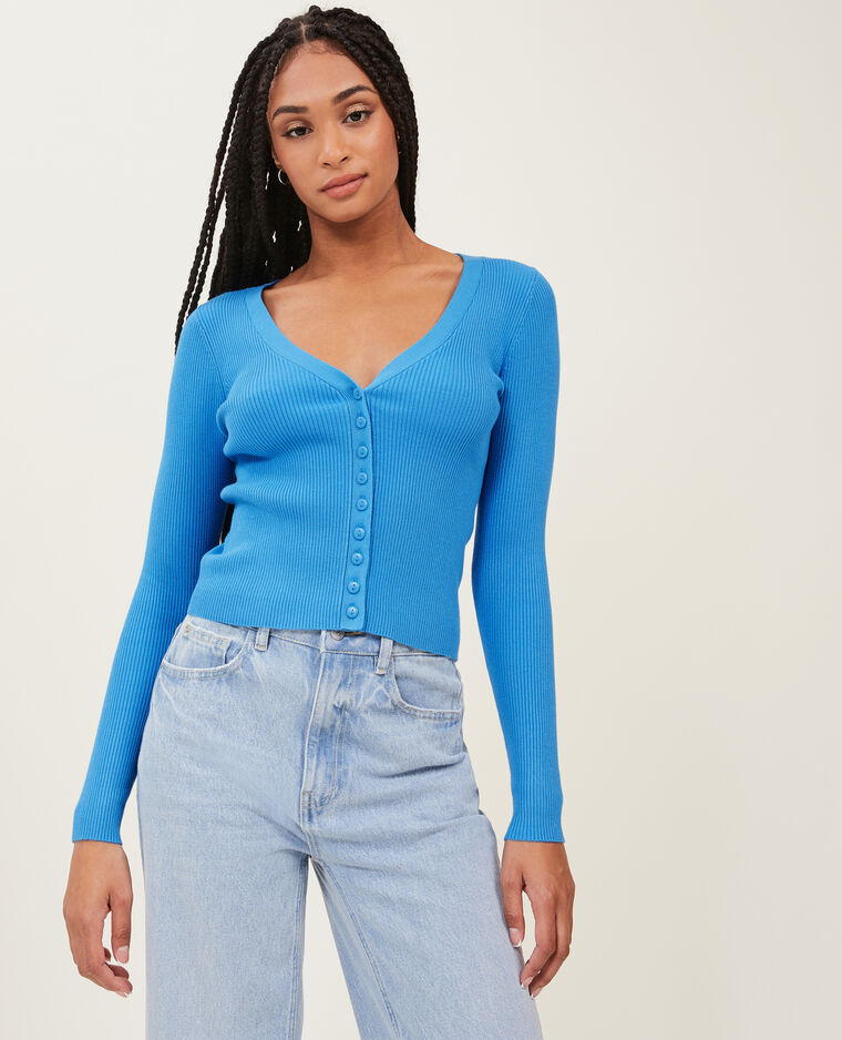 Gilet en maille côtelée bleu - Pimkie