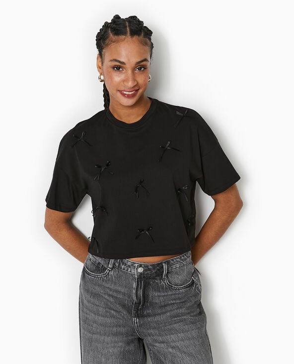 T-shirt court avec nœuds noir - Pimkie