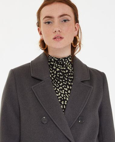 Manteau long effet drap de laine gris foncé - Pimkie