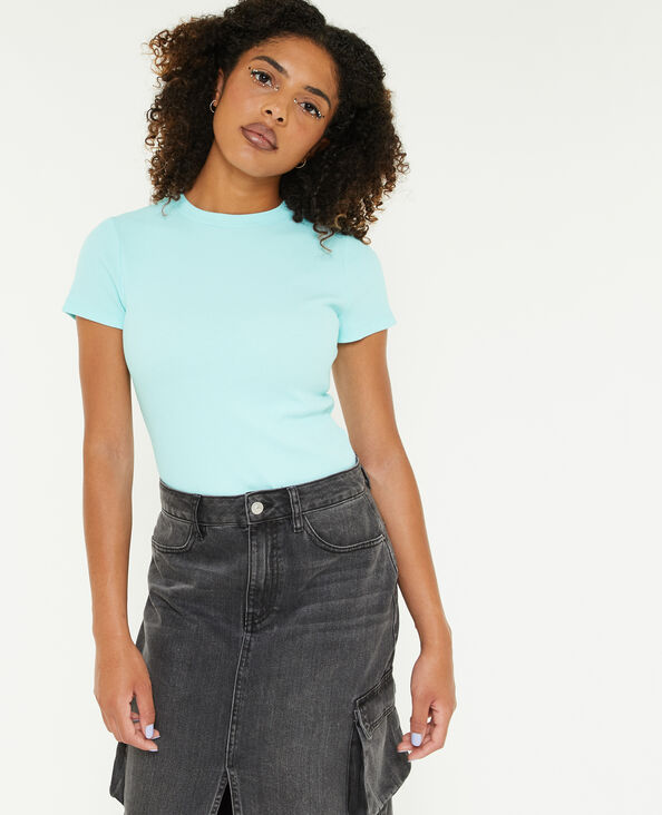 Top maille côtelée bleu turquoise - Pimkie
