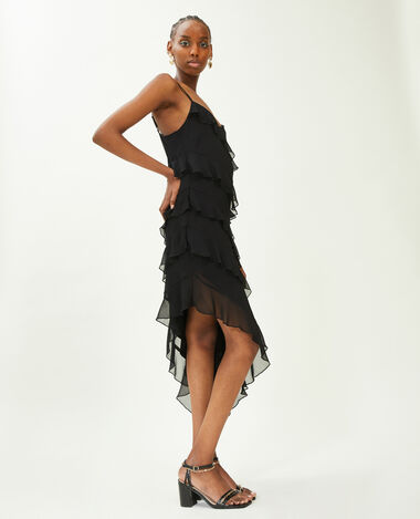 Robe asymétrique avec volants noir - Pimkie