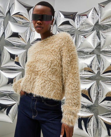 Pull court en maille poilue et lurex doré - Pimkie