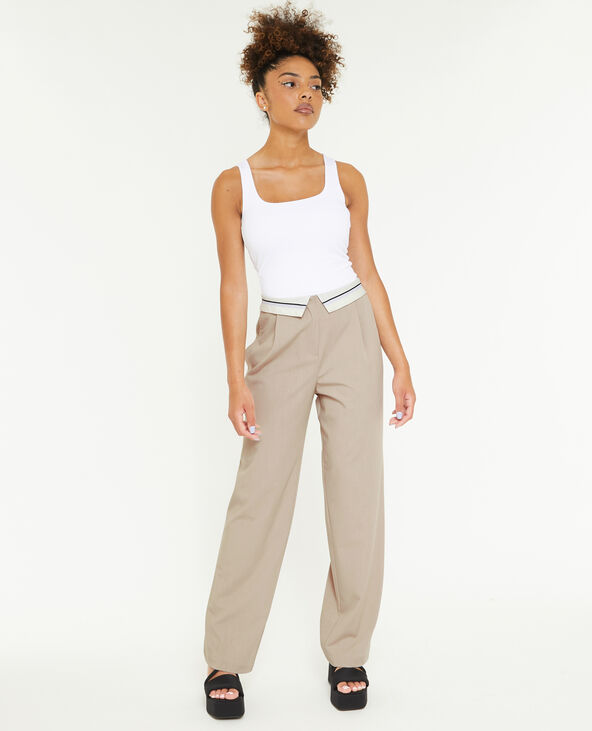 Pantalon droit avec ceinture fantaisie gris clair - Pimkie