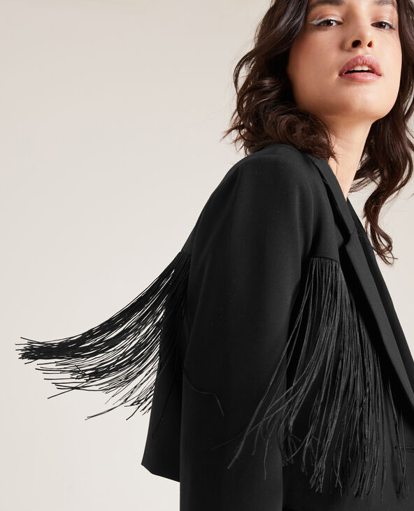 Veste blazer cropped avec franges noir - Pimkie