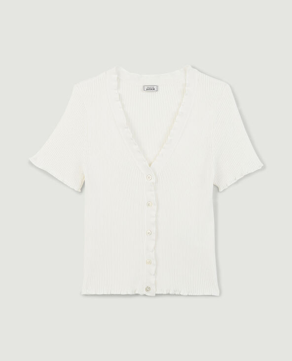 T-shirt cropped côtelé blanc - Pimkie
