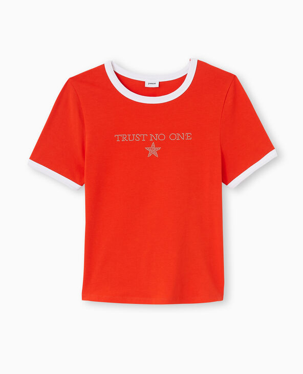 T-shirt avec message en strass rouge - Pimkie