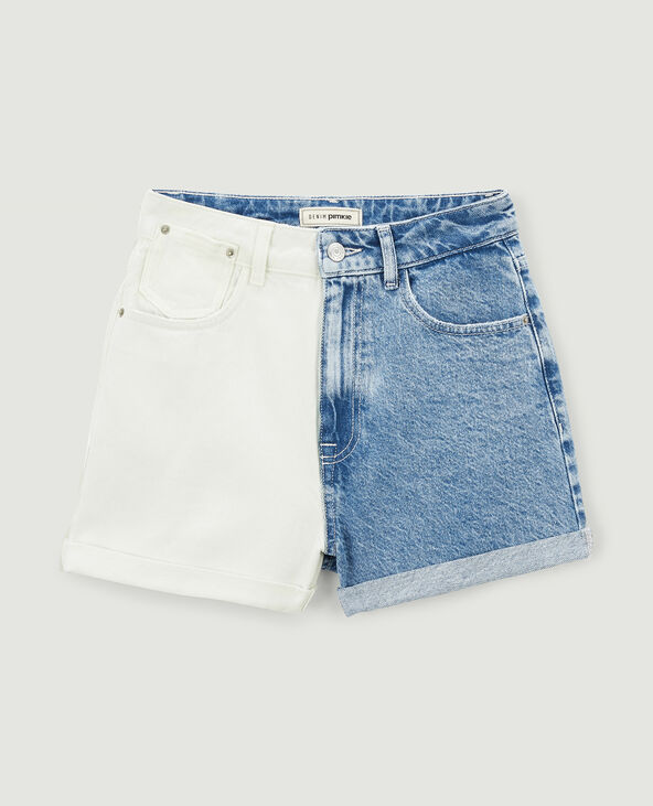 Short en jean taille haute bicolore bleu - Pimkie