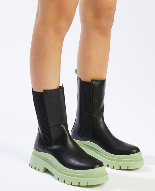 Boots semelles crantées vert anis - Pimkie