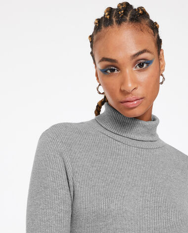 Pull fin col roulé maille côtelée gris foncé - Pimkie