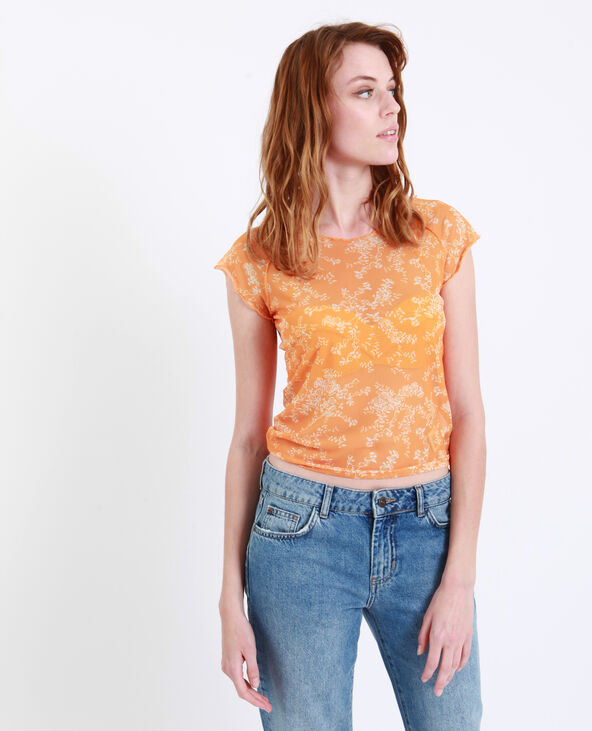 T-shirt à fleurs transparent orange - Pimkie