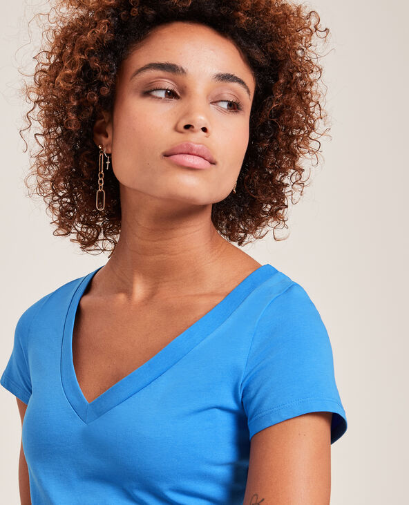T-shirt col V bleu électrique - Pimkie