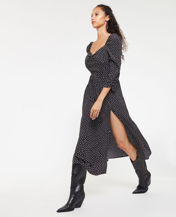 Robe midi encolure cœur avec fronces noir - Pimkie