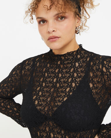 Top col montant en dentelle noir - Pimkie