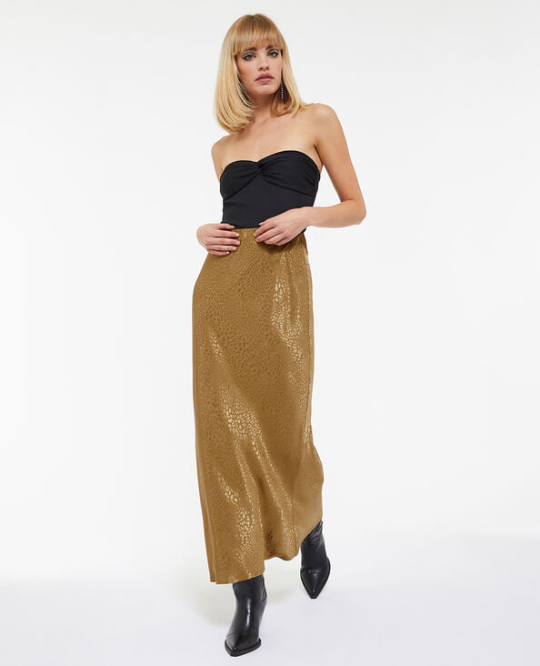 Jupe longue en satin jacquard motif léopard marron - Pimkie