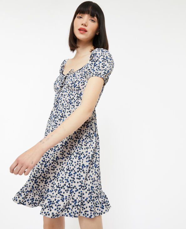 Robe courte forme empire motif fleurs blanc - Pimkie