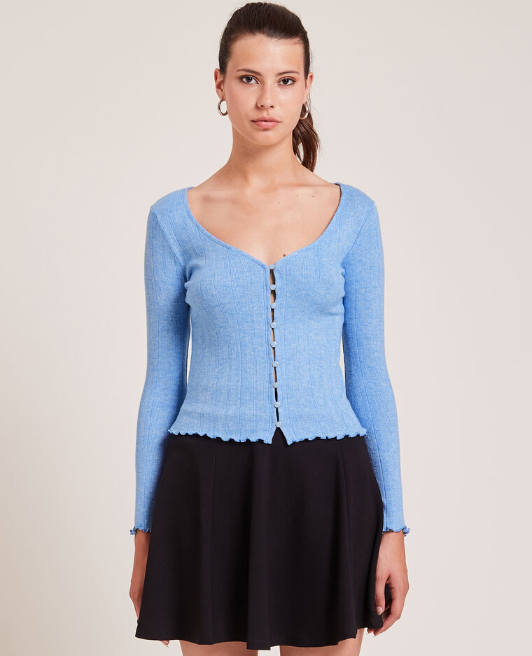 Top boutonné en maille côtelée bleu électrique - Pimkie