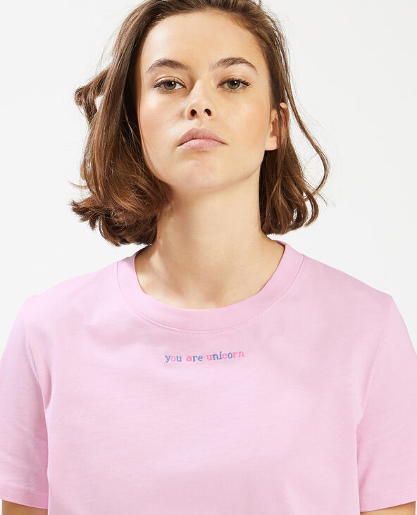 T-shirt inscription brodée lilas - Pimkie