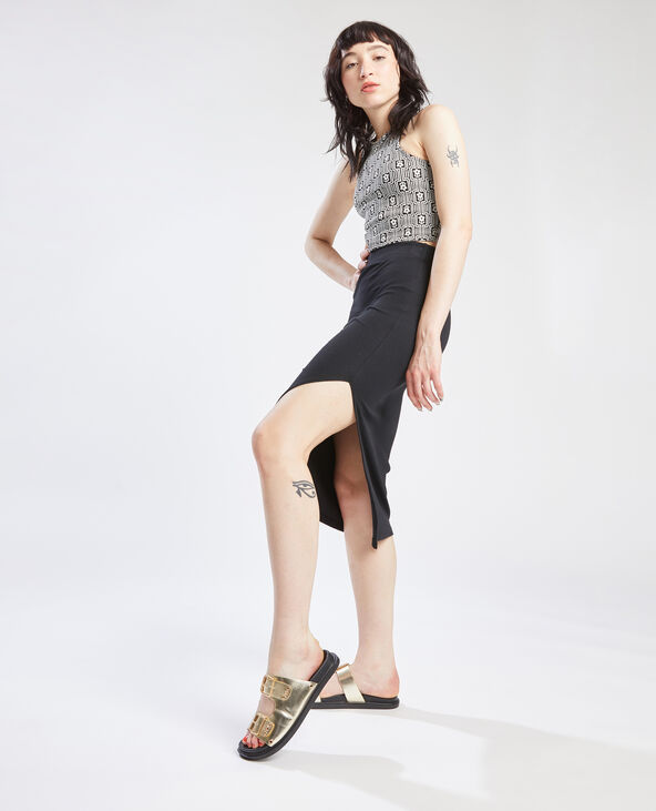 Top court en maille jacquard noir - Pimkie