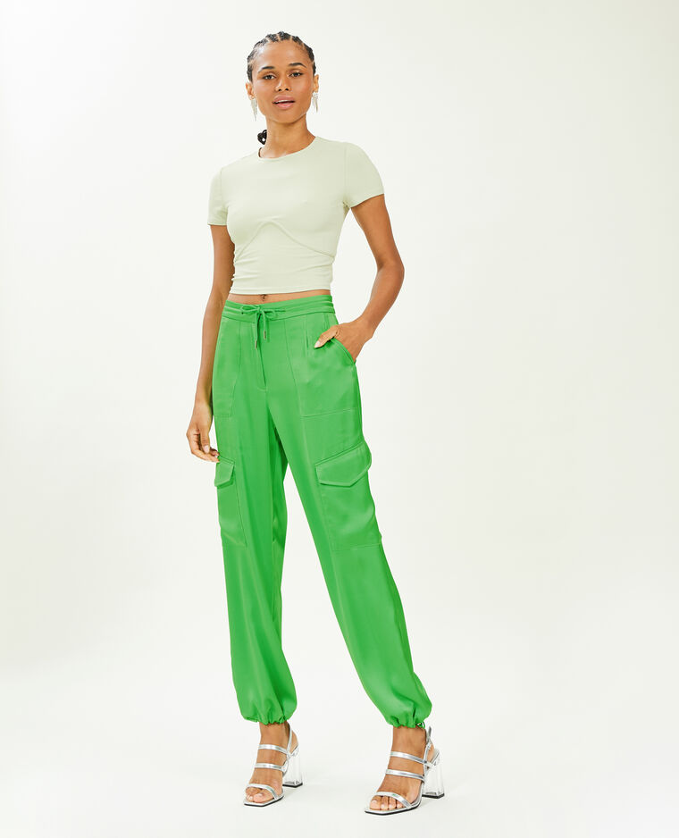 Pantalon cargo en tissu satiné vert - Pimkie