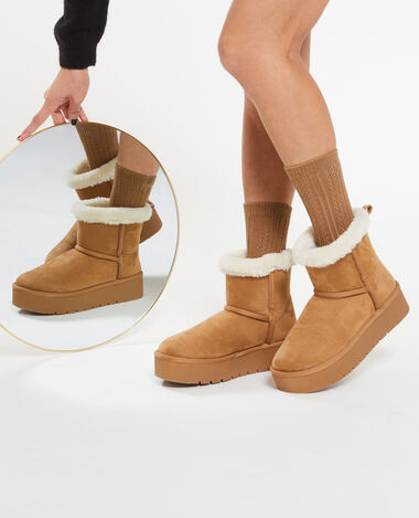 Boots fourrées en suédine camel - Pimkie