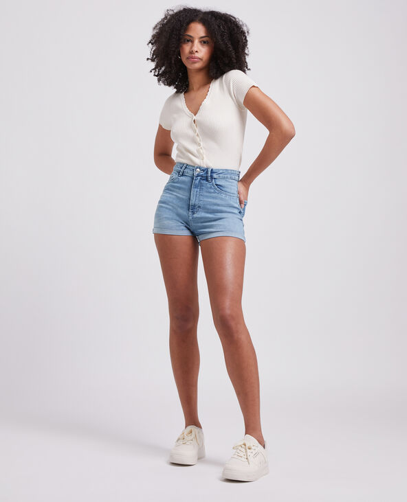 Short en jean bords roulottés bleu - Pimkie