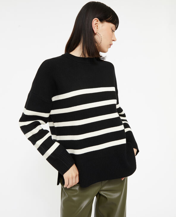 Pull rayé en maille épaisse noir - Pimkie