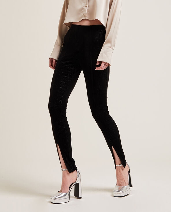 Legging en velours et lurex avec fentes noir - Pimkie