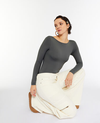Body manches longues dos décolleté gris - Pimkie