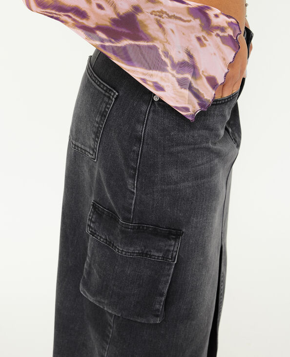 Jupe longue en jean avec poches cuisse noir - Pimkie