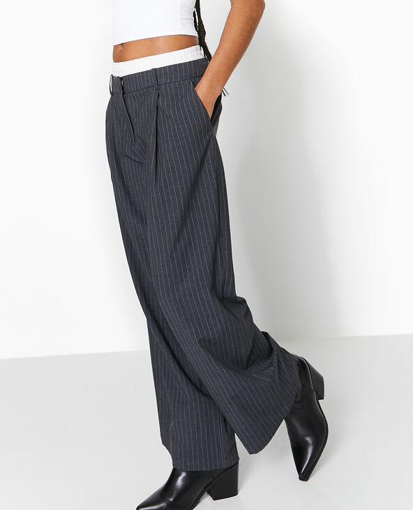 Pantalon large avec effet caleçon apparent gris foncé - Pimkie
