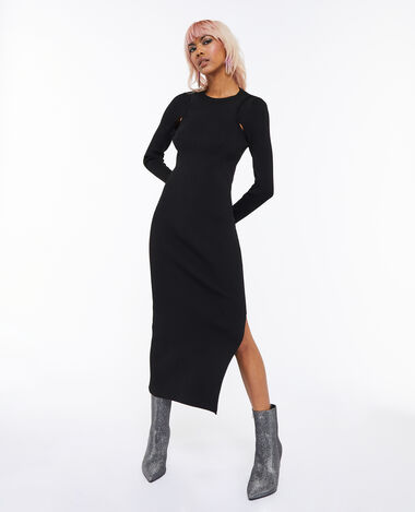 Robe longue avec cut out en maille côtelée noir - Pimkie