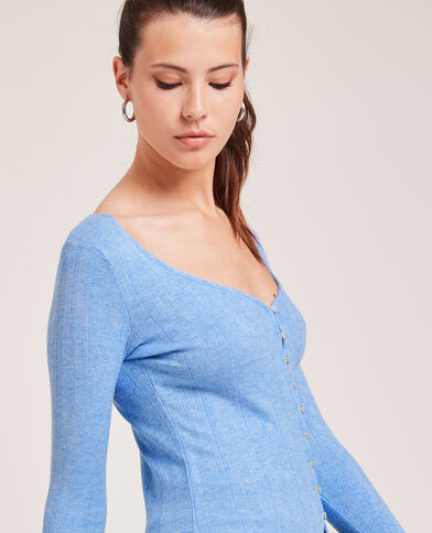 Top boutonné en maille côtelée bleu - Pimkie