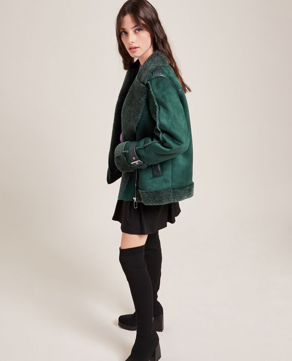 Blouson en suédine et sherpa vert - Pimkie