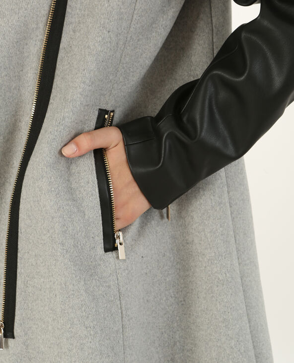 Manteau bi-matière gris chiné - Pimkie