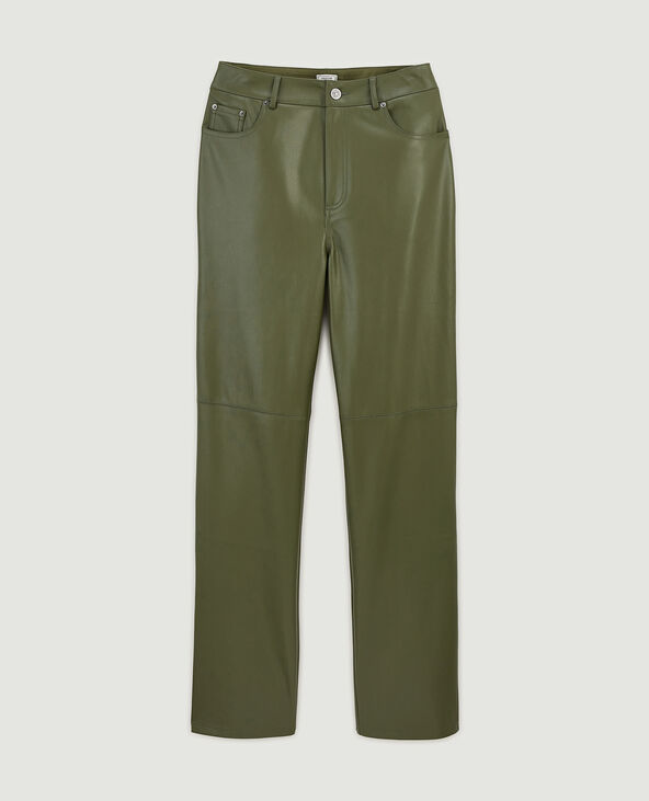 Pantalon droit en simili cuir vert de gris - Pimkie