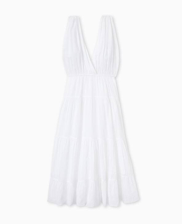 Robe longue et évasée en voile de coton blanc - Pimkie