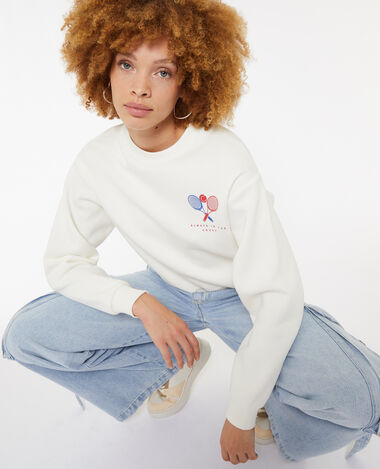 Sweat col rond avec print poitrine et dos blanc - Pimkie