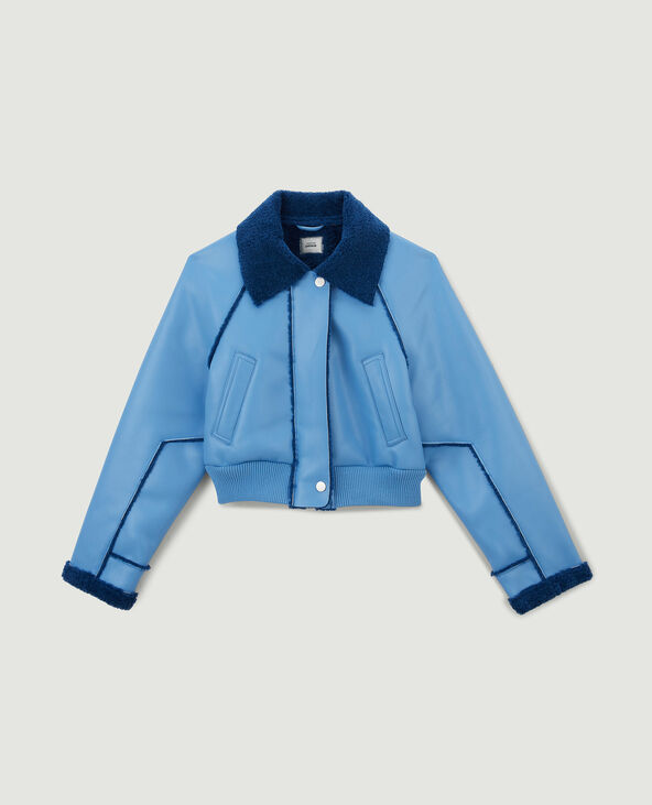 Blouson court simili cuir et sherpa bleu - Pimkie