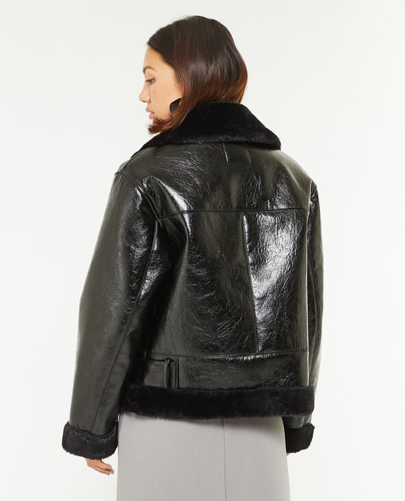 Blouson faux cuir avec doublure fourrure noir - Pimkie