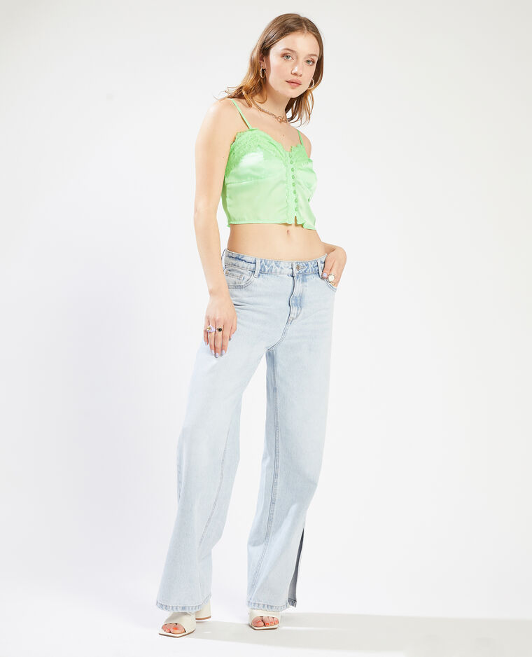 Cropped top dentelle et boutons vert - Pimkie