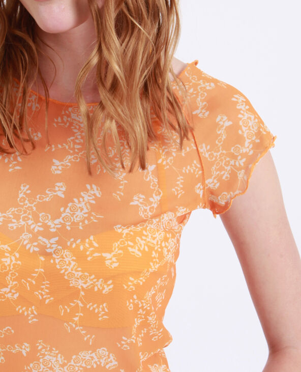 T-shirt à fleurs transparent orange - Pimkie