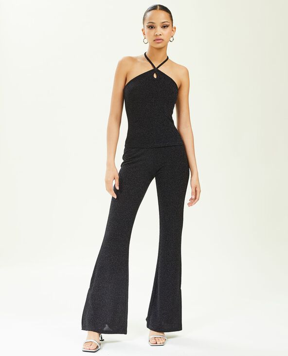 Pantalon flare lurex avec fente  noir - Pimkie