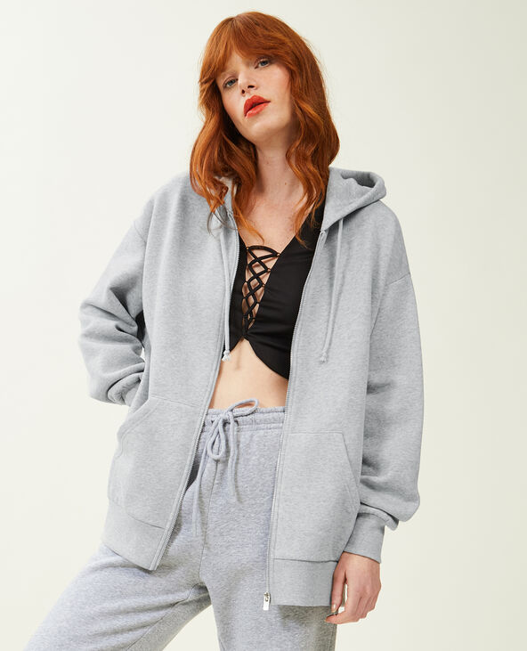 Sweat zippé oversize avec capuche gris chiné - Pimkie