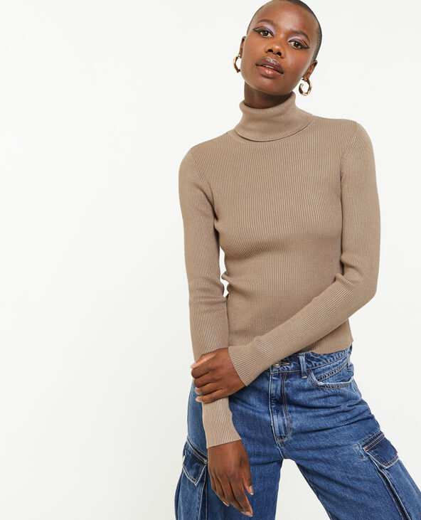 Pull à col roulé court taupe - Pimkie