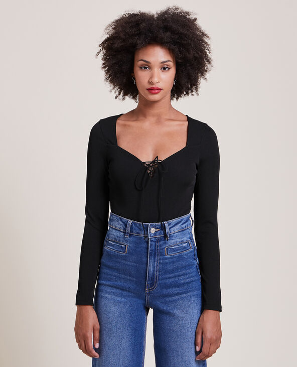 Body manches longues avec lacets noir - Pimkie