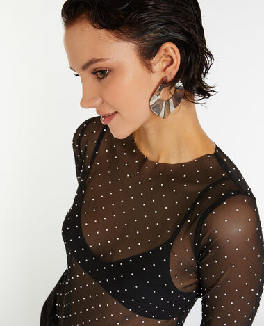 Top en tulle avec clous noir - Pimkie