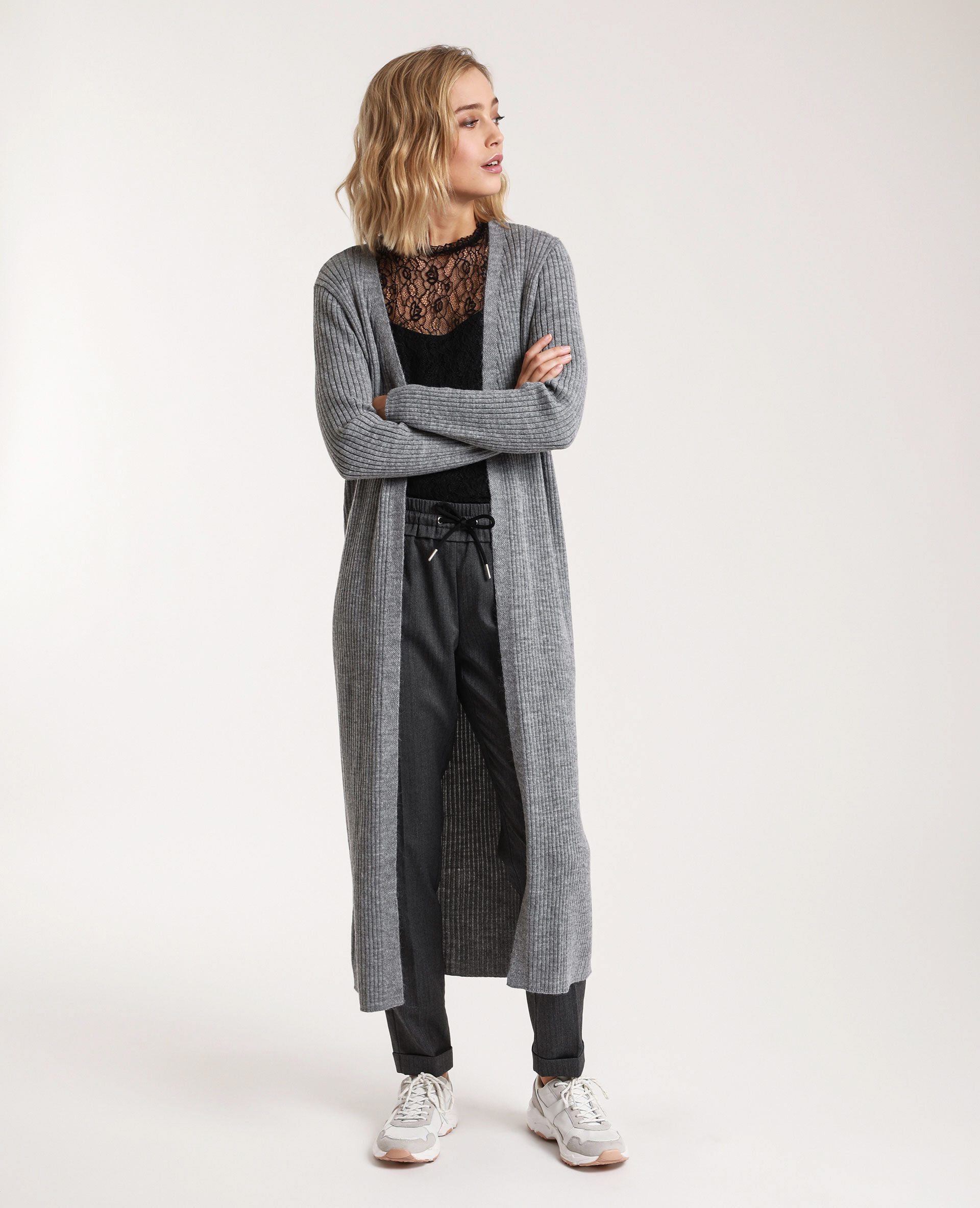 Long gilet gris femme