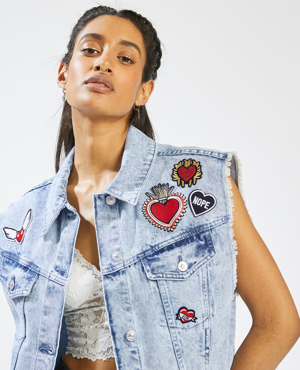 Blouson jean sans shop manche femme